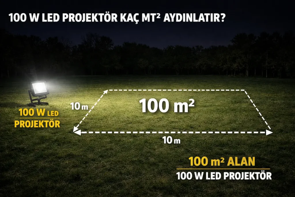 100 w led projektör ne kadar aydınlatır kaç m2
