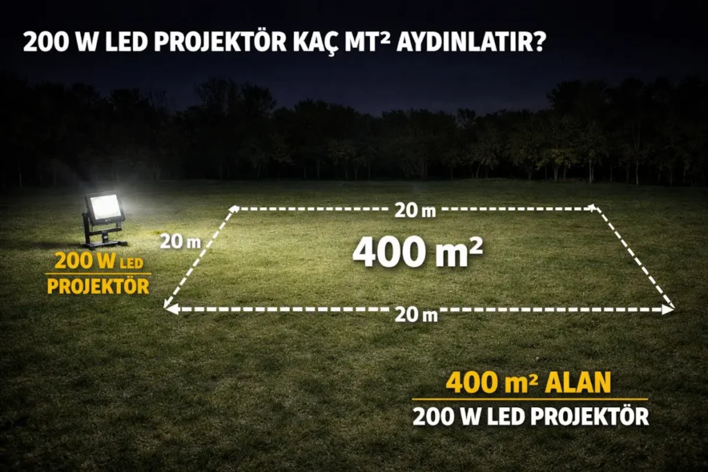 200 w led projektör alan aydınlatma hesabı